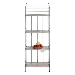 4-Tier Black Metal Baker Rack With Folding Wood Top Shelves -Family Home Furn Store 4 tier black metal baker rack with folding wood top shelves 5
