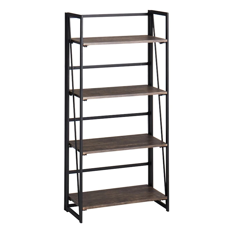 4-Tier Dakota Black & Brown Industrial Modern Bookshelf, 49" 3 4-Tier Dakota Black & Brown Industrial Modern Bookshelf, 49"