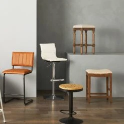 Ainsley Upholstered Tan Wood Counter Stool With Nailhead Trim, 26" -Family Home Furn Store ainsley upholstered tan wood counter stool with nailhead trim 26 2