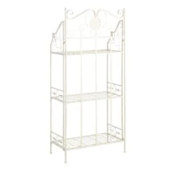 Antique White Metal Baker's Rack With Folding Shelves, 51" -Family Home Furn Store antique white metal bakers rack with folding shelves 51 2