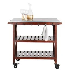 Antwerp Wood Bar Cart With Metal Top And Towel Hooks -Family Home Furn Store antwerp wood bar cart with metal top and towel hooks 5