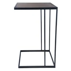 Black Metal C-Table With Dark Wooden Top