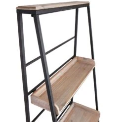 Black Metal Folding Rack With Wood Tray Layer -Family Home Furn Store black metal folding rack with wood tray layer 3