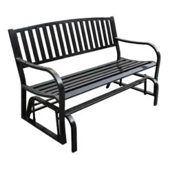 Black Slat Steel Outdoor Glider Bench