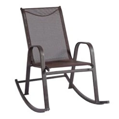 Brown Sling Patio Rocking Chair
