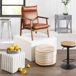 Cottage Thin Striped Ottoman -Family Home Furn Store cottage thin striped ottoman 3