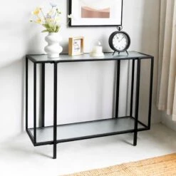 Crosby St Cooper Metal Console Table, Black -Family Home Furn Store crosby st cooper metal console table black 4