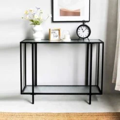 Crosby St Cooper Metal Console Table, Black -Family Home Furn Store crosby st cooper metal console table black 5