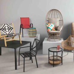 Crosby St Grammercy Black Steel Slat Outdoor Dining Table, 60x36 -Family Home Furn Store crosby st grammercy black steel slat outdoor dining table 60x36 4