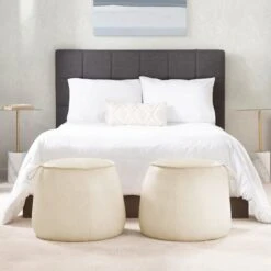 Crosby St Rowan Cream Faux Leather Ottoman -Family Home Furn Store crosby st rowan cream faux leather ottoman 6