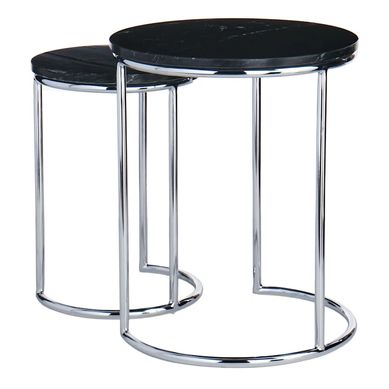 Crosby St Set Of 2 Essex Black Marble Nesting Tables 4 Crosby St Set Of 2 Essex Black Marble Nesting Tables - Image 2