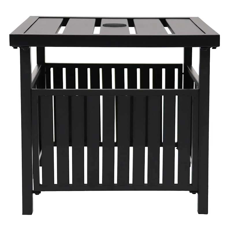 Crosby St Square Black Steel Slat Patio Umbrella Table 4 Crosby St Square Black Steel Slat Patio Umbrella Table - Image 2