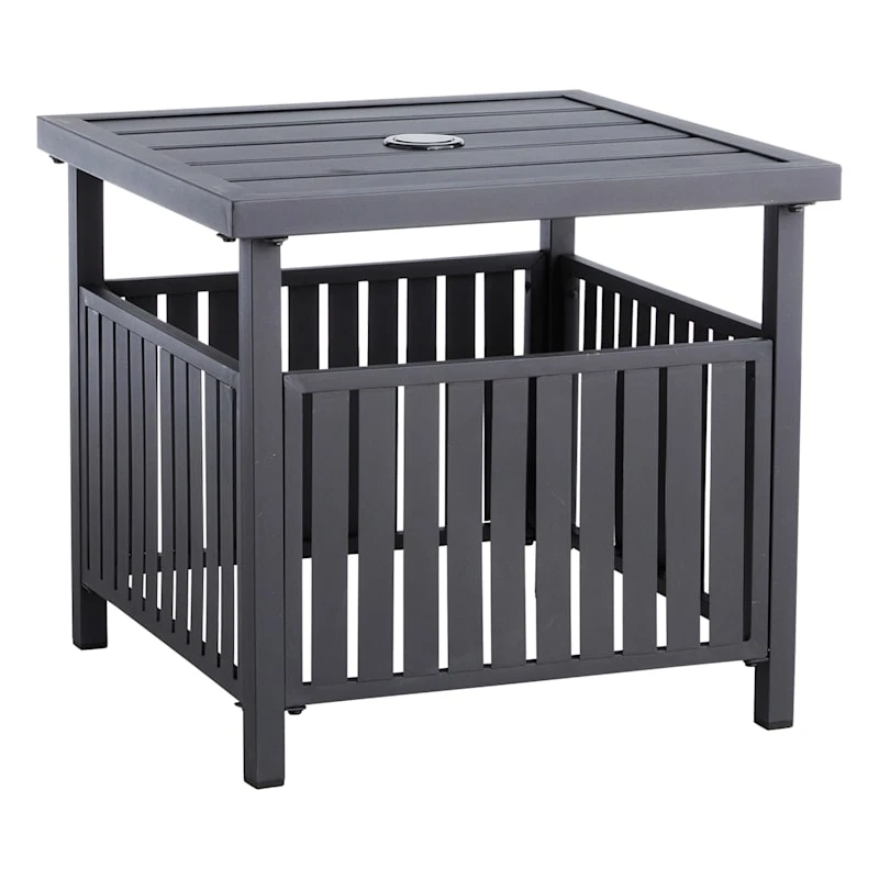 Crosby St Square Black Steel Slat Patio Umbrella Table 3 Crosby St Square Black Steel Slat Patio Umbrella Table