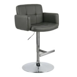 Crosby St Stout Adjustable Faux Leather Barstool, Grey