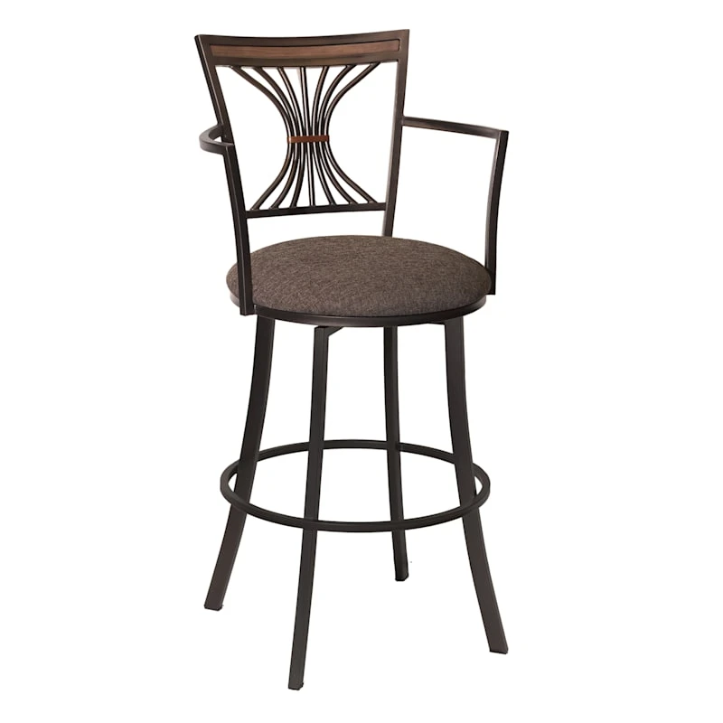 Devon Oversized Brown Barstool With Arms, 30" 3 Devon Oversized Brown Barstool With Arms, 30"