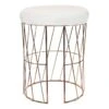 Diago Metallic Blush Wire Vanity Stool/Padded White Faux Leather Seat -Family Home Furn Store diago metallic blush wire vanity stool padded white faux leather seat