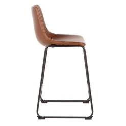 Drake Cognac Modern Industrial Faux Leather Barstool, 30" -Family Home Furn Store drake cognac modern industrial faux leather barstool 30 2
