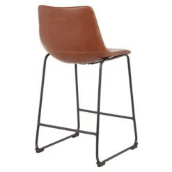 Drake Cognac Modern Industrial Faux Leather Barstool, 30" -Family Home Furn Store drake cognac modern industrial faux leather barstool 30 3