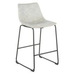 Drake Modern Industrial Faux Leather Counter Stool, Light Grey