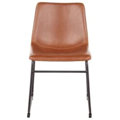 Drake Modern Industrial Faux Leather Dining Chair, Cognac -Family Home Furn Store drake modern industrial faux leather dining chair cognac 1