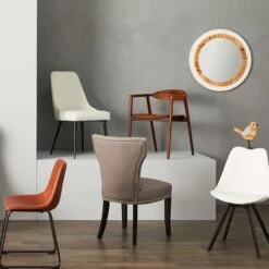 Drake Modern Industrial Faux Leather Dining Chair, Cognac -Family Home Furn Store drake modern industrial faux leather dining chair cognac 3