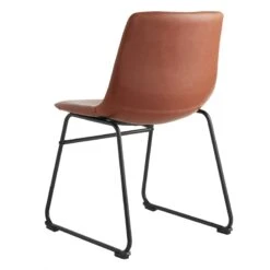 Drake Modern Industrial Faux Leather Dining Chair, Cognac -Family Home Furn Store drake modern industrial faux leather dining chair cognac 6