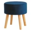 Emmy Navy Blue Velvet Round Wood Leg Ottoman