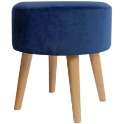 Emmy Navy Blue Velvet Round Wood Leg Ottoman -Family Home Furn Store emmy navy blue velvet round wood leg ottoman 3