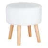 Emmy Ottoman Faux Fur With Wooden Leg, White -Family Home Furn Store emmy ottoman faux fur with wooden leg white
