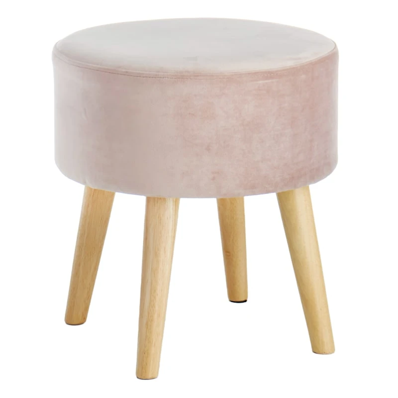 Emmy Rose Velvet Round Wooden Leg Ottoman 3 Emmy Rose Velvet Round Wooden Leg Ottoman