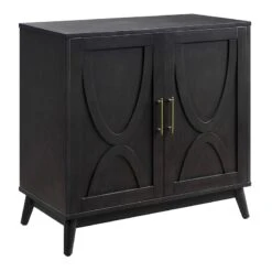 Ezra 2-Door Dark Brown Cabinet With Gold Handle
