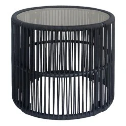 Fairlane Black Steel Glass-Top Outdoor Side Table
