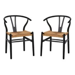 Found & Fable Set Of 2 Denise Wishbone Dining Chairs, Black