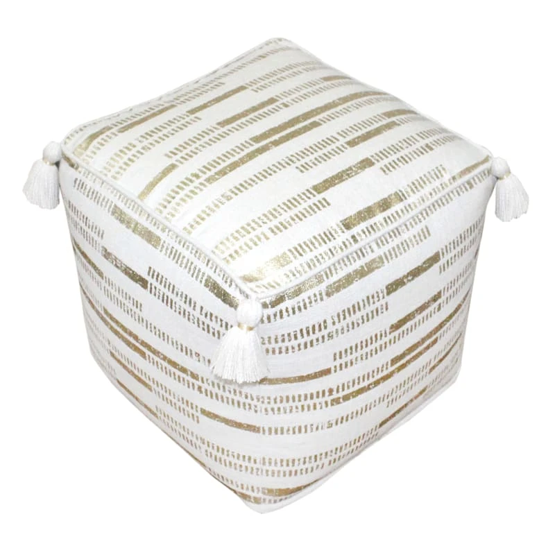 Gold Foil Print Tassel Pouf 3 Gold Foil Print Tassel Pouf