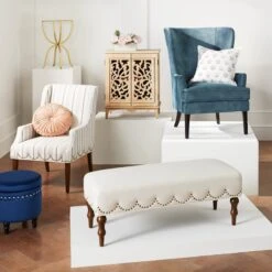 Grace Mitchell Ellery Bench With Scalloped Nailheads -Family Home Furn Store grace mitchell ellery bench with scalloped nailheads 3