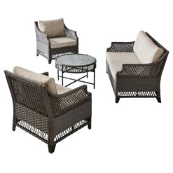 Grace Mitchell Rochester All-Weather Wicker Coffee Table With Tempered Glass Top, Dark Grey -Family Home Furn Store grace mitchell rochester all weather wicker coffee table with tempered glass top dark grey 2