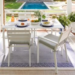 Grammercy White Steel Slat Outdoor Dining Table, 60x36 -Family Home Furn Store grammercy white steel slat outdoor dining table 60x36 4