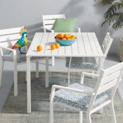 Grammercy White Steel Slat Outdoor Dining Table, 60x36 -Family Home Furn Store grammercy white steel slat outdoor dining table 60x36 5