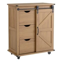 Honeybloom 3-Drawer Jacob Sliding Barn Door Cabinet, Brown