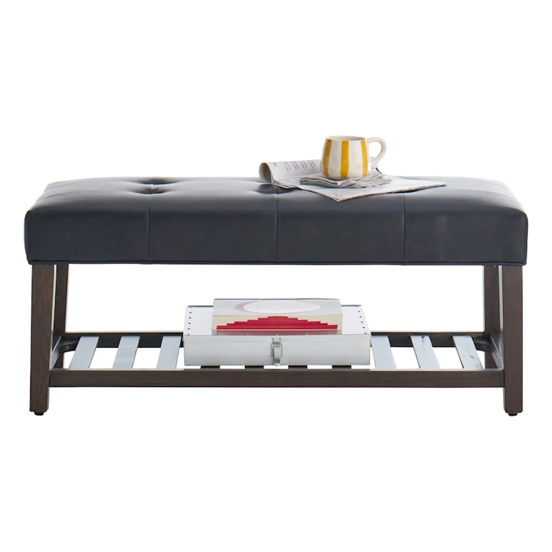 Honeybloom Collins Black Leather Bench 4 Honeybloom Collins Black Leather Bench - Image 2