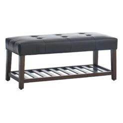 Honeybloom Collins Black Leather Bench