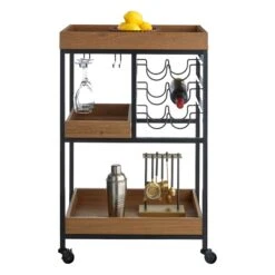 Honeybloom Jessie Wood Tray Top Bar Cart 7 Honeybloom Jessie Wood Tray Top Bar Cart -Family Home Furn Store honeybloom jessie wood tray top bar cart 2