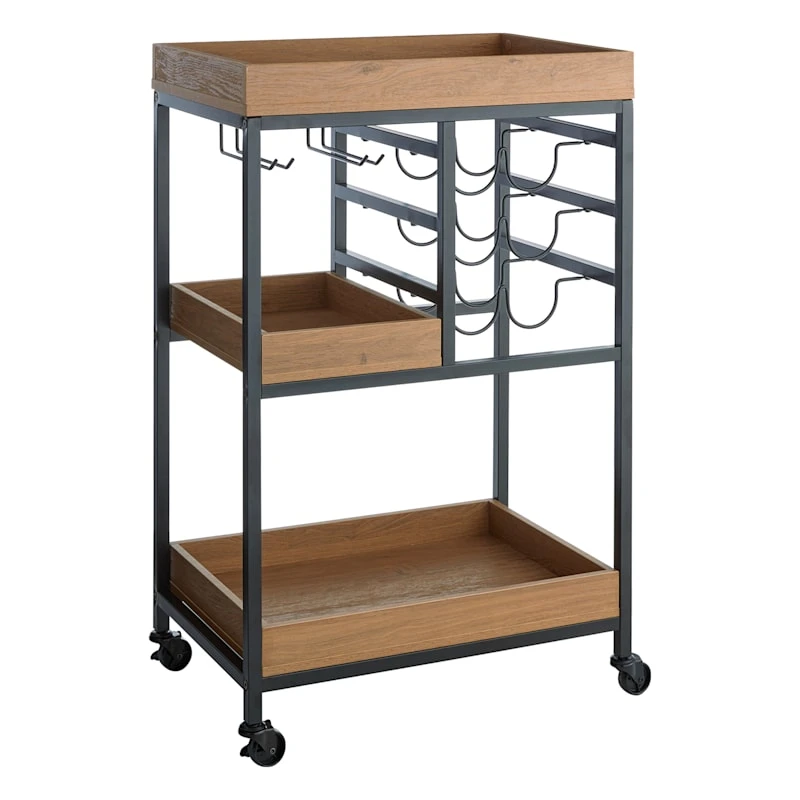 Honeybloom Jessie Wood Tray Top Bar Cart 3 Honeybloom Jessie Wood Tray Top Bar Cart