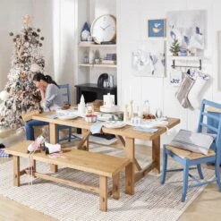 Honeybloom Massena Natural Wood Dining Bench, 60" -Family Home Furn Store honeybloom massena natural wood dining bench 60 2