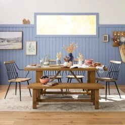 Honeybloom Massena Natural Wood Dining Bench, 60" -Family Home Furn Store honeybloom massena natural wood dining bench 60 3