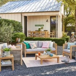 Honeybloom Park City Blonde Acacia Wood Outdoor Sofa -Family Home Furn Store honeybloom park city blonde acacia wood outdoor sofa 6