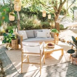 Honeybloom Park City Blonde Acacia Wood Outdoor Sofa -Family Home Furn Store honeybloom park city blonde acacia wood outdoor sofa 8