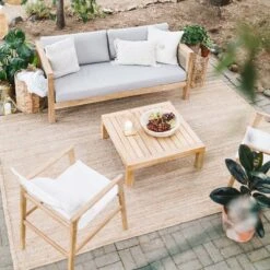 Honeybloom Park City Blonde Acacia Wood Outdoor Sofa -Family Home Furn Store honeybloom park city blonde acacia wood outdoor sofa 9