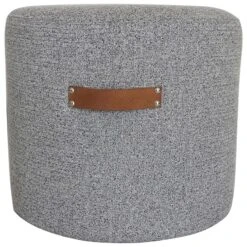Honeybloom Rica Textured Pouf With Faux Leather Handles, Grey -Family Home Furn Store honeybloom rica textured pouf with faux leather handles grey 2