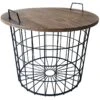 Honeybloom Round Wire Basket Table With Removable Wood Top -Family Home Furn Store honeybloom round wire basket table with removable wood top